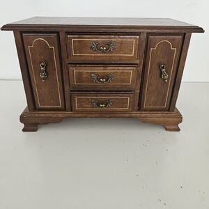 Vintage Wooden Jewelry Box with Brass Accents
